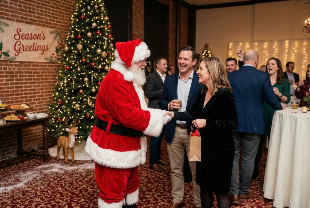 Professional Santa Claus for hire at a Dallas TX corporate holiday party