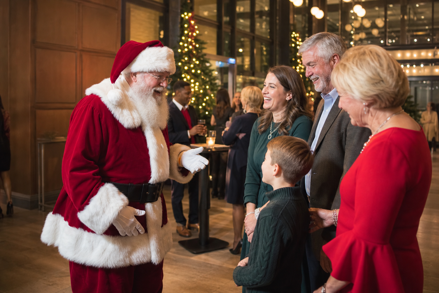 Professional Santa Claus in Kansas City Missouri sharing a holiday moment with a child