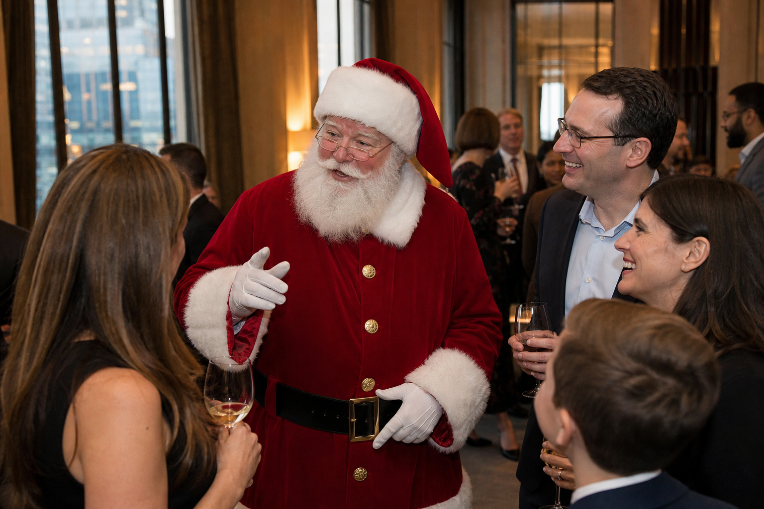 Professional Santa Claus at a San Francisco California hotel holiday reception Professional Santa Claus at a San Francisco California hotel holiday reception